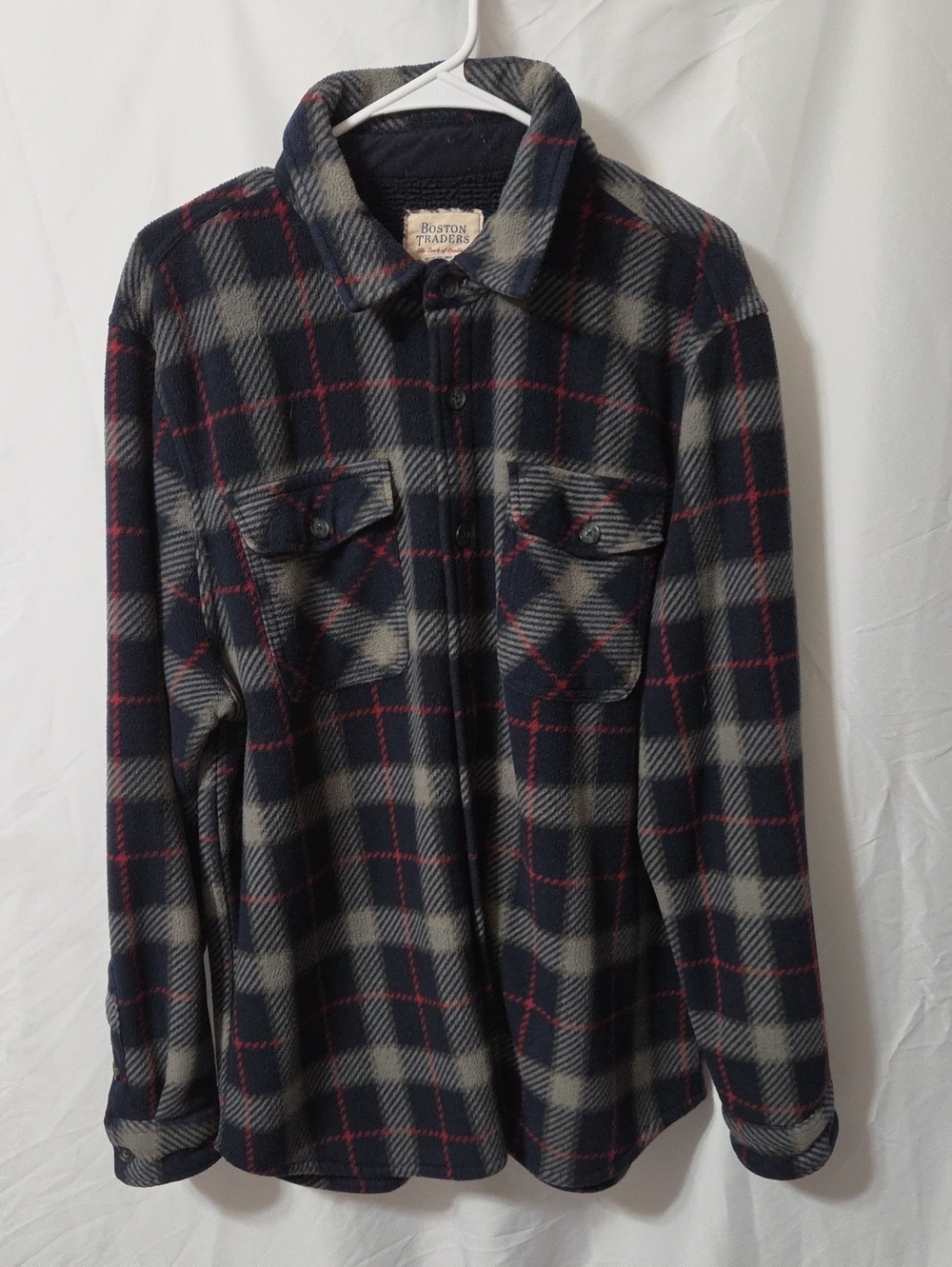 Navy Blue & Gray Plaid Insulated Button-Down Shirt Jacket, XL, Excellent Cond